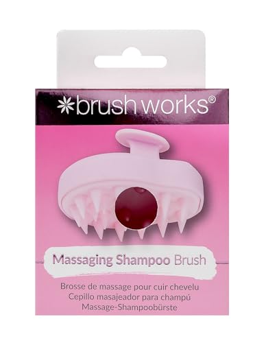 Brushworks Massaging Shampoo Brush (Pink) – Scalp Exfoliator & Hair Care Tool with Soft Silicone Bristles for Removing Build-Up & Stimulating Circulation