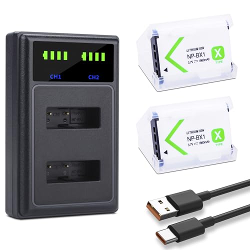 NP-BX1 Battery 2Pack Dual USB Charger Compatible for Sony NP-BX1/M8 ZV-1