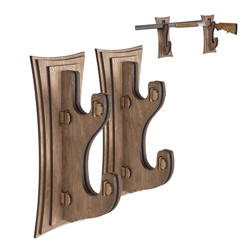 Plydolex Gun Wall Rack - Brown Wooden Rack with 2 Gun Hooks - Wall Rifle Rack Ideal for Gun Storage - Gun Display Cabinets for Rifles and Shotguns - Rifle Wall Mount Holder
