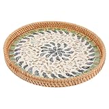 Hohopeti Bandeja Redonda de Ratán Tejida Natural para Frutas y Snacks Multiusos Cesta Decorativa y Organizadora para Mesa