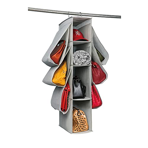 Purse Storage Organiser 10 Pockets, Large Handbag Organiser, Wardrobe Closet Hanging Storage Organiser (Light grey)