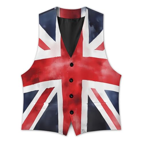Union Jack British UK Flag Watercolor Suit Vest for Men Waistcoat Dressy V Neck Button Down Sleeveless Business Jacket Coat 5