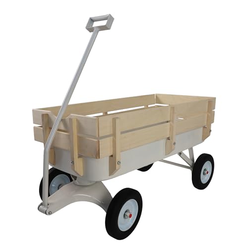 ZeHuoGe Outdoor Sport Red Wagon All Terrain Pulling w/Removable Wooden Side Panels Solid Tires Big Foot Panel Sturdy All Steel Bed Pull-Along Wagons (White)