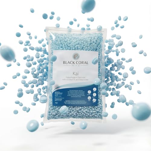 Black Coral Wax - Kai - 1 kg / 2.2 lb Blue Hard Wax Beads Bag - Hypoallergenic - Face & Body Wax No Strip Needed - Perfect for Sensitive Skin & Underarm Waxing - Gel Texture Flafless Hair-Removal