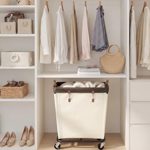 Image of StorageWorks Laundry Basket with Wheels for Clothes, 210L Beige Hamper Cart