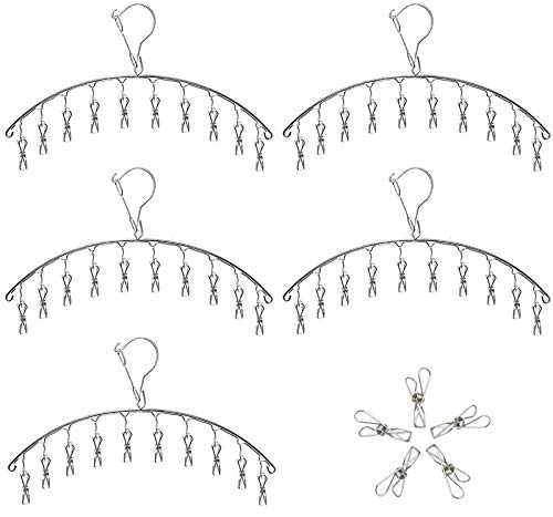 Qualsen Tendedero de Acero Inoxidable con 10 Clips de Metal para secar Calcetines, Ropa para bebés, pañales de Tela, Sostenes, Toallas, Ropa Interior, Gorro, Bufanda (5 Piezas)