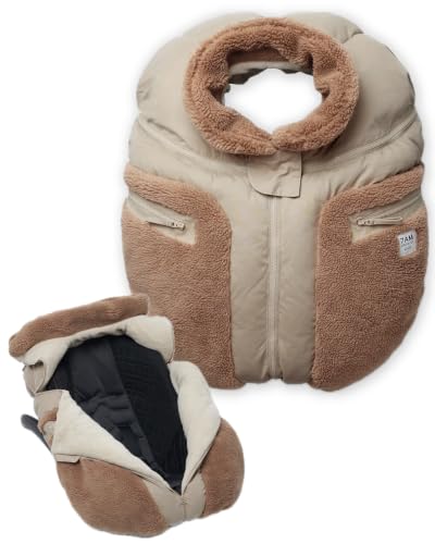 Image of 7AM Enfant Car Seat Covers - Cocoon Baby Cover for Boys & Girls, Rain & Snow Repellent, Breathable Windproof, Center Zipper, Universal Fit for Infant Car Seat (0-12M) (Oat, Applique Cacao)
