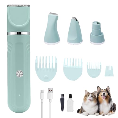 TQEBWUS - Kit de aseo para perros, cortapelos 4 en 1 para mascotas | Herramienta eléctrica recargable Tijeras para baño de cachorro y gato en casa