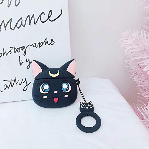 Zostland Cat Airpods 2&1 Case,Thick Soft Portable Silicone Protective Shockproof Skin Cover Storage Box Compatible With Apple Wireless Earphone Earplug Airpods Charging Station Case (Black Moon Cat) #TOP2