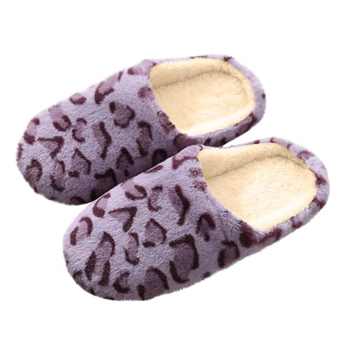 Leopard Slipper for Women Fuzzy Colorblock Keep Warm Slide Indoors Lightweight Flat Sandal Comfy Non-slip Shoe