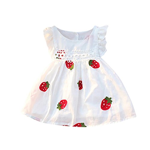 Kehen Kids Toddler Baby Girls Summer Folds Sleevless Princess Dresses Floral Strawberry Embroidery Mini Dress (Strawberry, 18-24 Months)