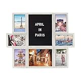 Melannco Customizable Letterboard 7-Opening Photo Collage, 22 x 18 inch, Distressed White
