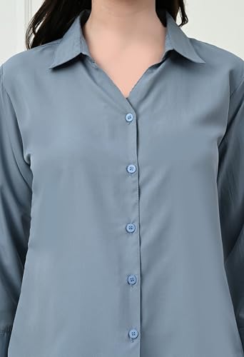 Image of FUNDAY FASHION Women's Crepe Casual Regular Fit Solid V Collered Shirt (Pack of 2)