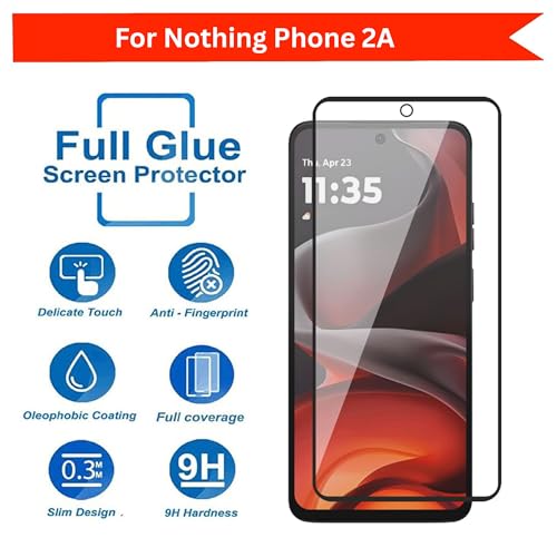 Image of DARKFIT Tempered Glass Premium Screen Protector Compatible for Nothing Phone 2A | Edge to Edge Coverage with Easy Installation Kit | Scratch Resistance | HD Clear Glass (Black Border) | Pack of 1