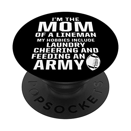Mom Of Lineman Hobbies Include Laundry Cheering Feeding Army PopSockets Swappable PopGrip, Black