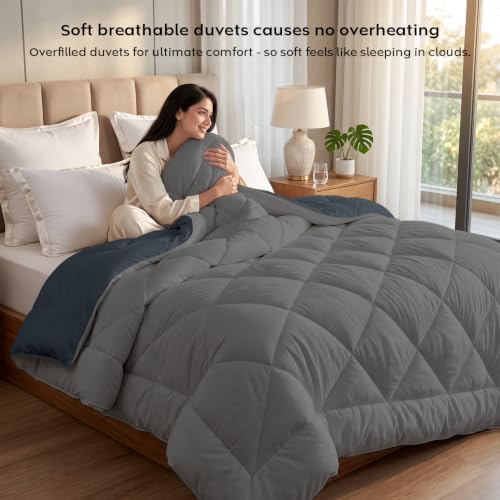 Image of AYKA Reversible Comforter 220 GSM Microfiber Reversible AC Comforter /Blanket for Winter /Quilt /Duvets for Queen Size Double Bed Comforter (Grey & Charcoal, Single)