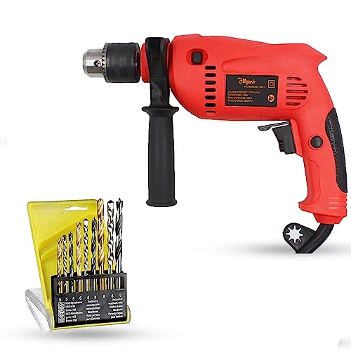 Image of Hillgrove HGCM717M3 700W Power Drill Machine with 9Pcs All Type Drill Bits for Making Holes in Metal /Wood /Concrete with Reverse Rotation and Variable Speed Pistol Grip Drill (13 mm Chuck Size)