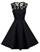 HOMEYEE Damen Elegant Spitze Rundhalsausschnitt Ärmel Mesh-A-Linie Kleid UKA008 (36, Schwarz)