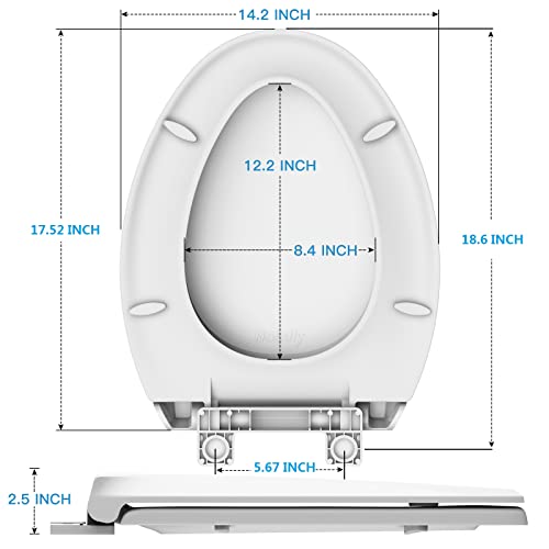 Elongated Toilet Seat Soft-Closing | Universal Fit for Standard Toilets | Thickened Durable PP Plastic with Quick Installation Hinge | Easy-Clean Surface
