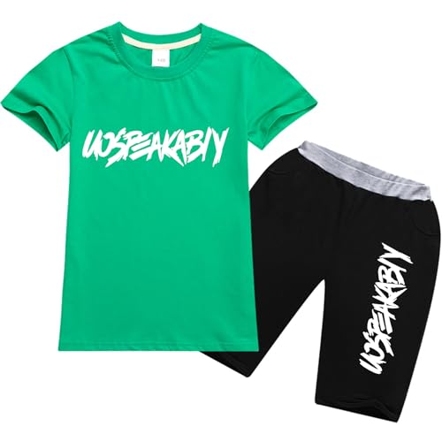 amropi Boys Shorts Set Cotton T-Shirt and Short Pants 2 Pieces Summer Tracksuit Green 7-8 Years