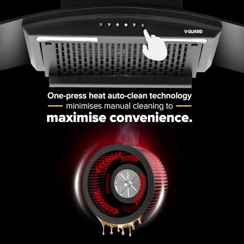 Image of V-Guard C10 60cm Kitchen Chimney | 1000 m /h Suction Capacity | Filterless Chimney | Heat Auto Clean | Elegant Curved Glass Design | Free Cleaning Contract