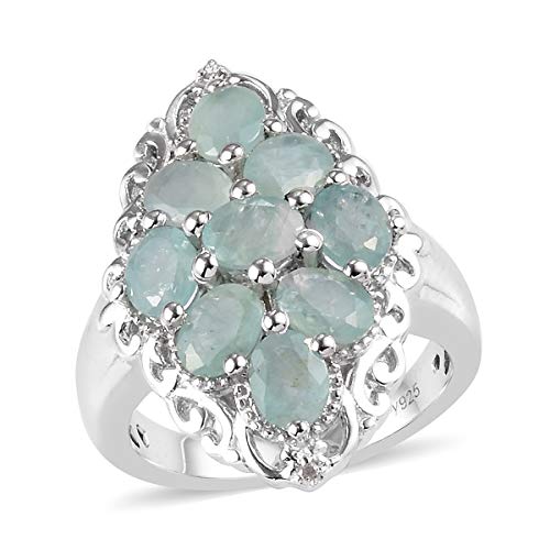 925 Sterling Silver Platinum Plated Oval Grandidierite White Diamond Flower Ring Engagement Wedding Anniversary Bridal Jewelry For Women Size 8 Ct 2.5