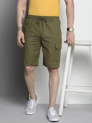 Image of The Indian Garage Co Men Slim Fit Solid Mid-Rise Cargo Shorts