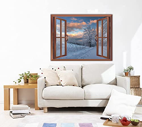 Image of CVANU Beautiful Sunrise View After Snowfall with Pine Trees Covered with Fog Peaceful Window Wall Sticker /Decals for Bed Room etc Cv 31