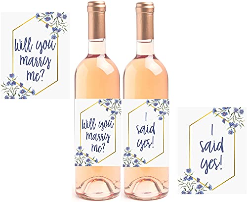 Proposal Wine Bottle Labels, Will You Marry Me + I Said Yes Set of 2 Wine Labels Engagement Idea - Floral, Romantic Marriage Proposal Decoration Props, Proposal Idea Peel & Stick, Vow Renewal Gift