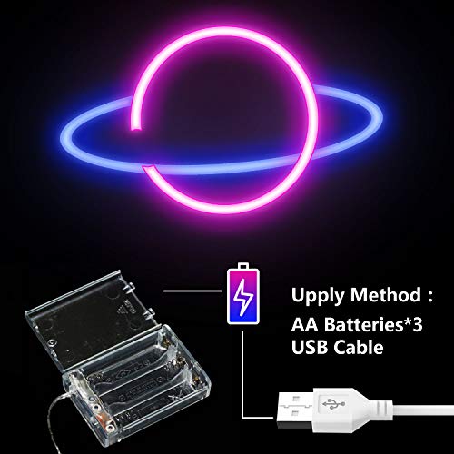Neon Signs, NELOMO Neon Signs for Wall Decor Planet Neon Light Sign LED Neon Lights for Bedroom Battery & USB Powered Neon Signs for Bedroom Home Room Bar Party Wedding Christmas (Blue and Pink) - Thumbnail 2