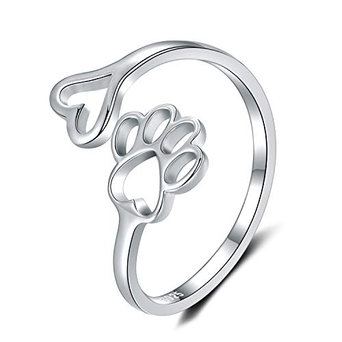 Step Forward Sterling Silver Dog Paw Ring for Women - Puppy Cat Paw Print Adjusatble Ring for Lady,...