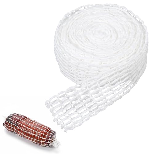 TIESOME Filet à jambon blanc - 5 m - Fil de coton - 16 trous - Filet à viande élastique - Accessoire de cuisine - Pour le stockage, la suspension, la pâtisserie, la cuisson