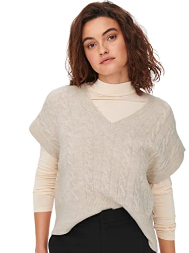 ONLY Damen Pullunder Strickpullunder ONLMELODY XS S M L XL Beige Braun V-Neck, Größe:L, Farbe:Oatmeal Melange 15249328
