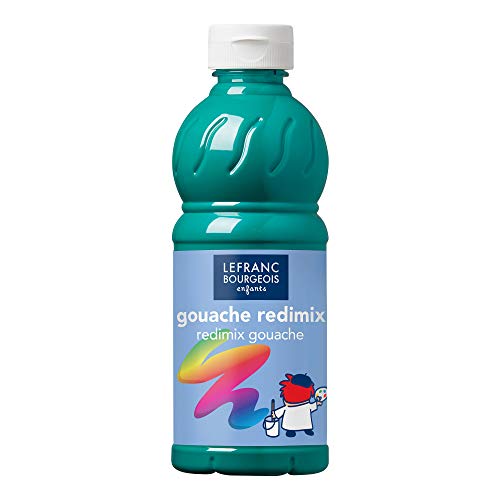 Lefranc Bourgeois 188282 flüssige Tempera Redimix Farbe, leuchtende Gouachefarbe auf Wasserbasis, hohe Deckkraft, hervorragenden Maleigenschaften, gebrauchsfertig, 500ml Flasche - Smaragdgrün