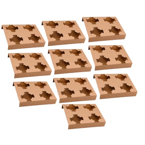 10Pcs Disposable Cup Holder for Takeout Kraft Paperboard Drink Carrier with Four Slots for Coffee Milk Tea and Beverages Portable Paper Tray for Easy Carrying