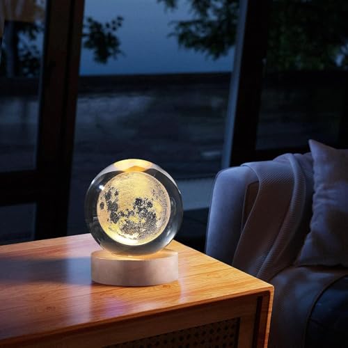 Image of 3D Galaxy Ball Night Lamp,Solar System, USB Table Colorful LED Wooden Ball for Home Decoration Birthday Gift for Teens Boys and Girls (Crystal Moon Light)