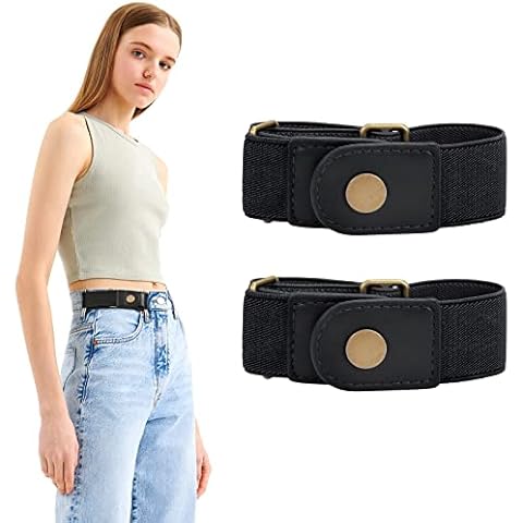 WERFORU No Buckle Elastic Stretch Belt for Women Men 2 Loop Buckle Free Invisible Belt for Jeans Pants 2 Pack,Fit 2 loop distance 7"-14" Cover