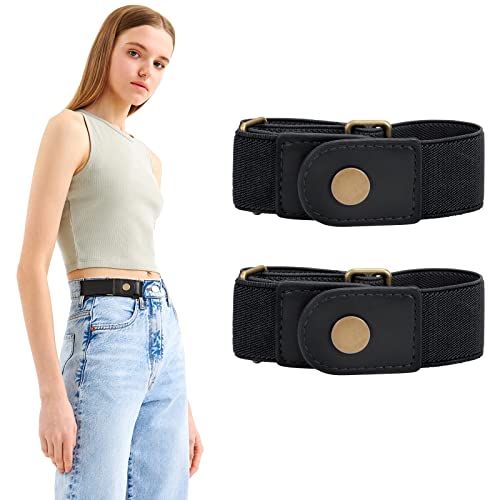 WERFORU No Buckle Elastic Stretch Belt for Women Men 2 Loop Buckle Free Belt for Jeans Pants 2 Pack Fit 2 loop distance 7-14