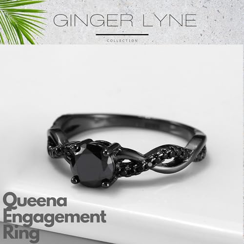 Twist CZ Engagement Rings for Women by Ginger Lyne | 1 Ct Faux Black Diamond Ring | 925 Sterling Silver 14k Gold Wedding Bridal for Women | Travel or Promise Wedding for Her3