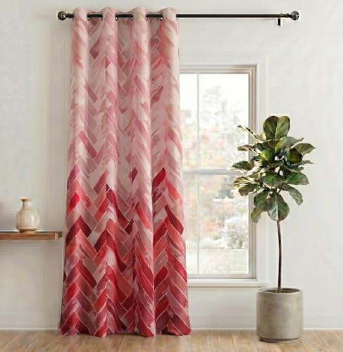 Image of Home Sizzler 1 Piece Geometrical Panel Eyelet Polyester Window Curtain - 6 Feet, Maroon