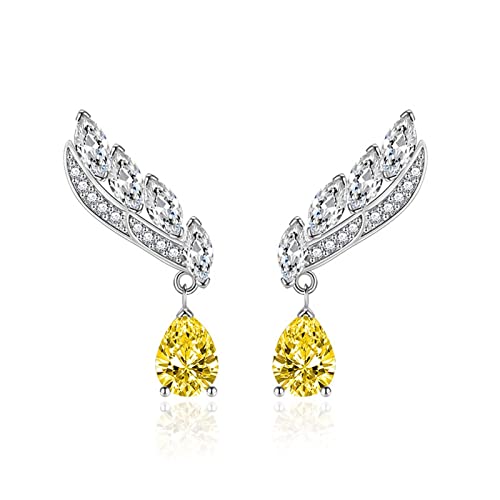 Dsnyu - Cz Dangle Earrings for Women, Cartilage Earring 925 Sterling Silver Flying Wings with Drop-Shaped Zircon Pear Tragus Piercing Jewelry 30mm