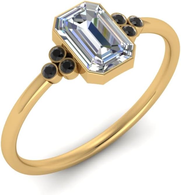 Choose Your Gemstone Petite Bezel Set Diamond CZ Ring Yellow Gold Plated Emerald Shape Petite Engagement Rings Matching Jewelry Wedding Jewelry Easy to Wear Gifts US Size 4 to 12
