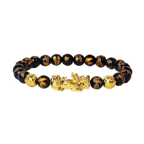 Opal Stone Feng Shui Men cadeau idéal : bracelet homme perle gold couleur de plate chic