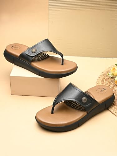 Image of egoss LADY BOSS Womens Textured Toe Post Sandals | Metallic Finish Comfort Slippers | Cushioned Massage Footbed Lightweight Anti-Slip Casual Wear for Women