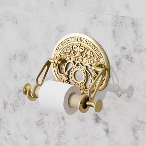 Renovators Supply Manufacturing Bright Brass Wall Mount Toilet Paper Holder 7.25" Wide Vintage Crown Style Solid Brass Easy Install Toilet Tissue Paper Holders with Wooden Roll for Bathroom