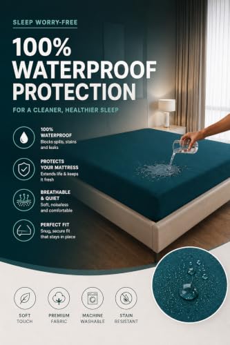 Image of 100% Waterproof Premium Cotton Feel Mattress Protector King Size 78x72 Inches | Breathable and Hypoallergenic Ultra Soft Fitted Bed Protector Cover (Dark Green)