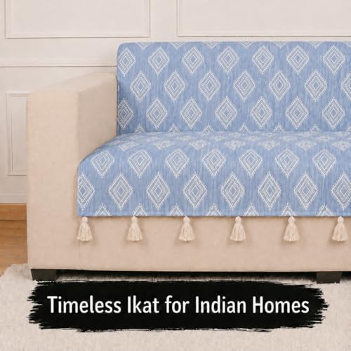 Image of STITCHNEST 'Verdant Rekhika Stories' 2 Seater Sofa Cover - Full Coverage| Elegant Jacquard Fabric, Decorative Tassels, Washable & Durable for Modern Living