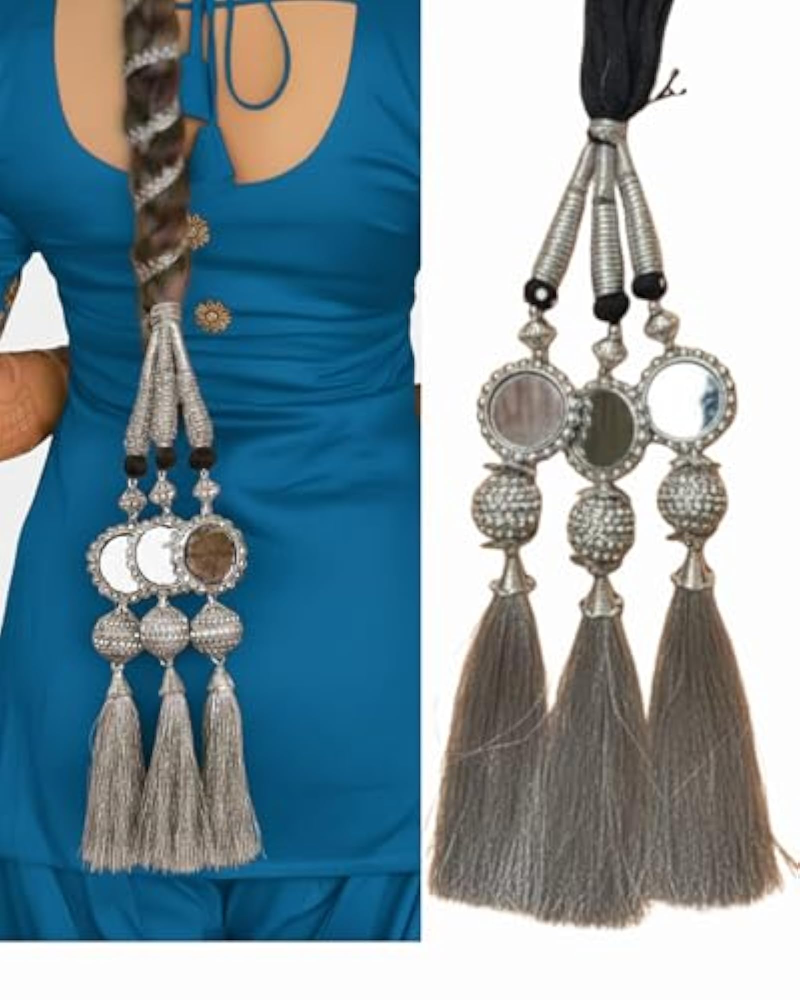 Punjabi Paranda Choti Braid Hair Extensions, Silver