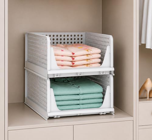 Image of JD FRESH 2 Tier Large Stackable Wardrobe Organizer for Storage /Foldable Cupboard Organizer for Clothes /Polypropylene Multipurpose Space Organiser Rack /Closet Organizer (White)