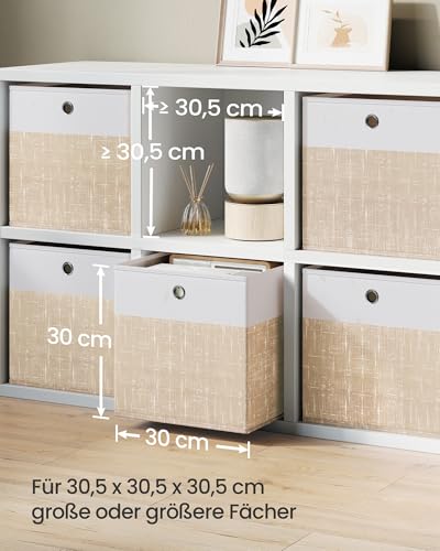 SONGMICS Aufbewahrungsbox, 6er Set, Aufbewahrungskorb, Ordnungsboxen mit PP-Platten, geruchsneutral, Faltbox, Stoffbox für Würfelregal, 30 x 30 x 30 cm, wolkenweiß-sandbeige RFB430LF02